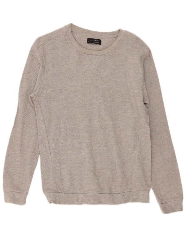 Maglione Zara da uomo con scollo a barca in cotone grigio medio