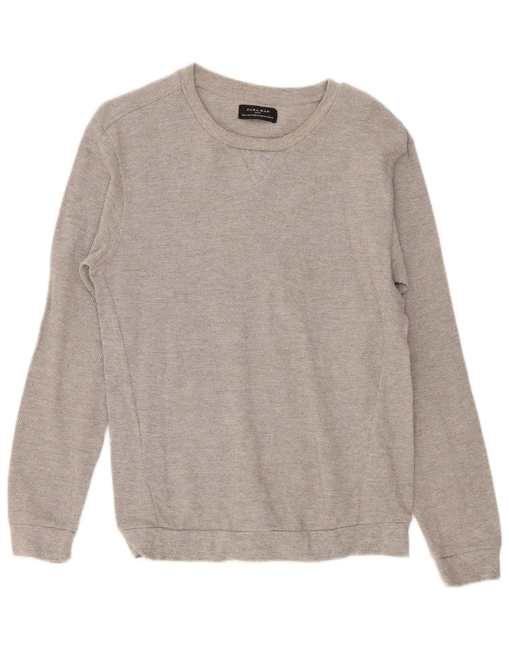 Maglione Zara da uomo con scollo a barca in cotone grigio medio