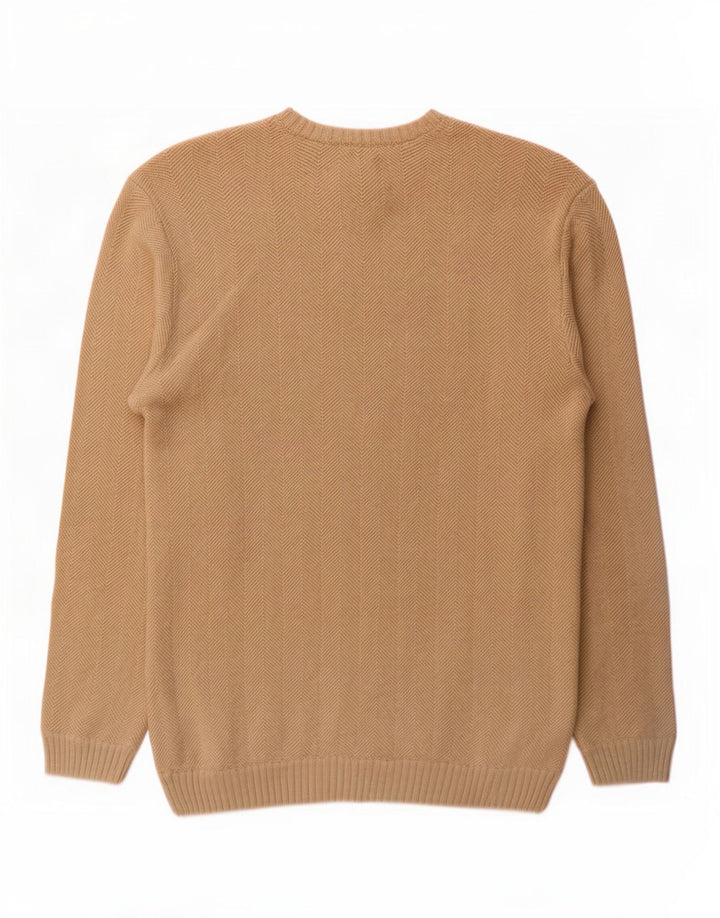 Chaps Uomo Maglione Girocollo Maglione Grande Cotone Chevron Beige