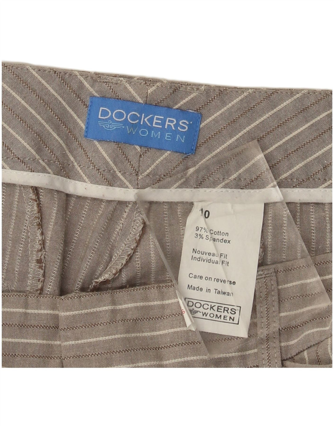 DOCKERS Pantaloni Capri da donna US 10 Large W30 L22 Cotone a righe grigie