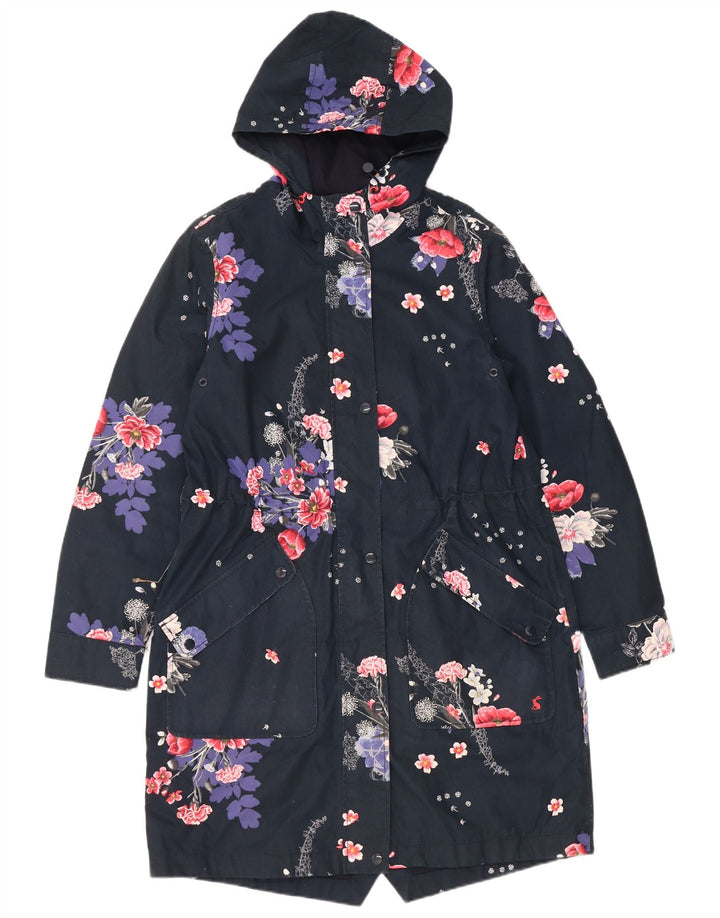 Impermeabile con cappuccio da donna Joules UK 12 medio poliestere floreale blu navy