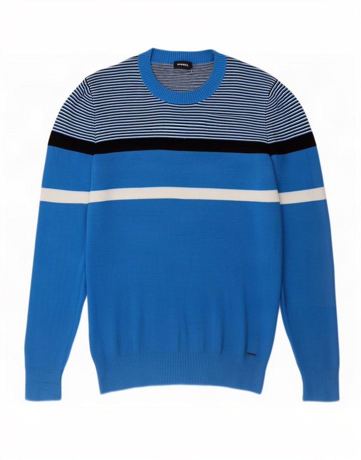 Diesel Uomo Maglione Girocollo Maglione Piccolo Cotone Colorblock Blu