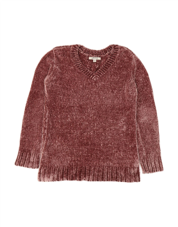 ORVIS Womens Oversized V-Neck Jumper Sweater UK 10 Small Burgundy