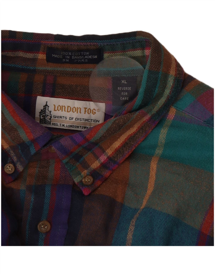 Camicia da uomo in flanella a quadri London Fog XL in cotone scozzese multicolore