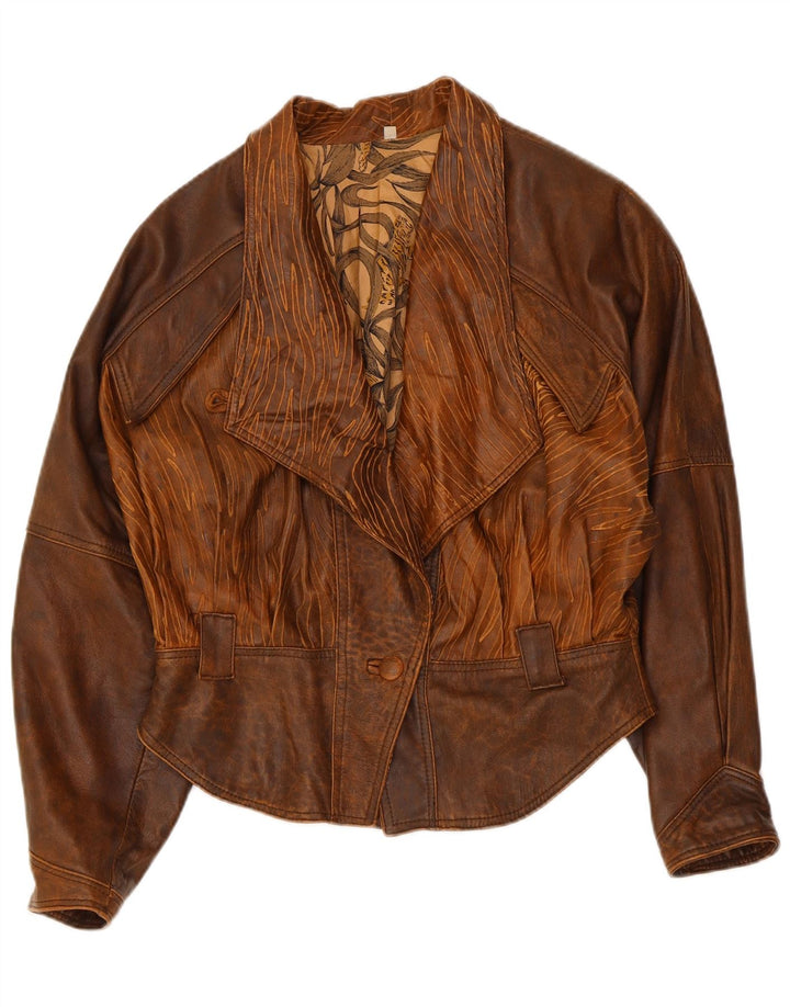 Giacca bomber in pelle da donna vintage IT 44 Biker tie dye marrone medio