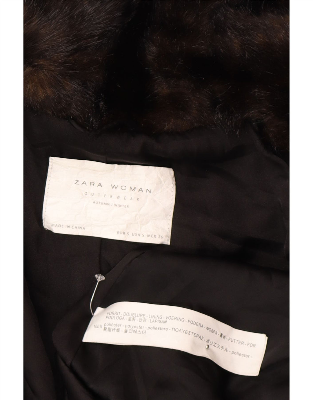 Soprabito oversize da donna in pelliccia sintetica Zara UK 10 piccolo marrone poliestere invernale