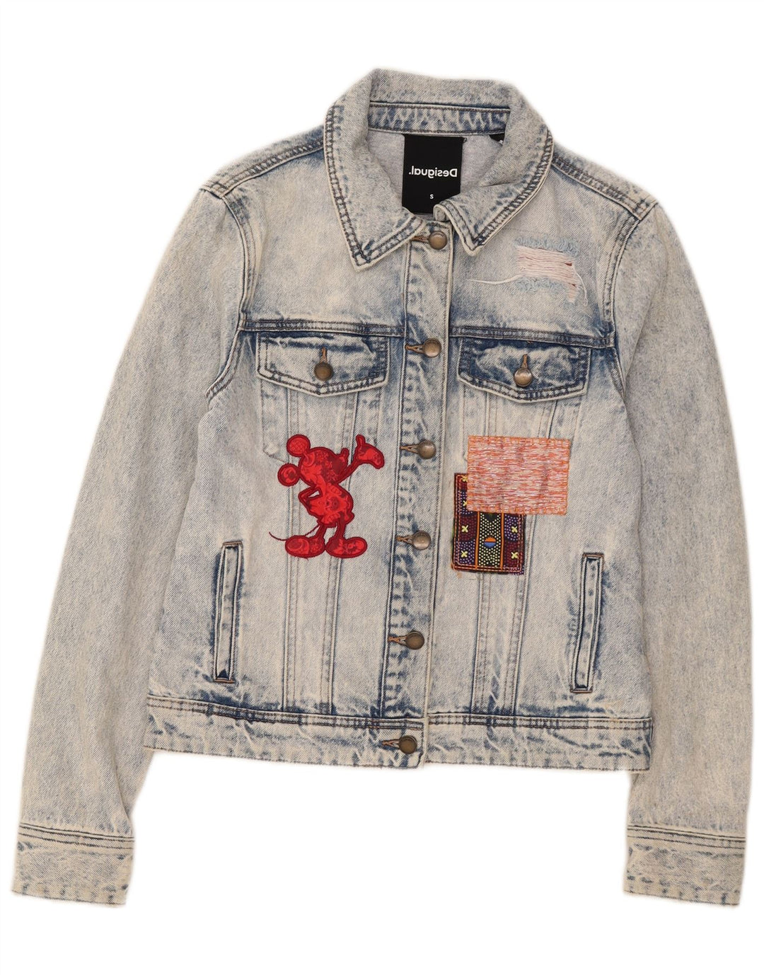 Desigual Giacca da donna in denim con grafica Topolino UK 10 Small Blu Cotone