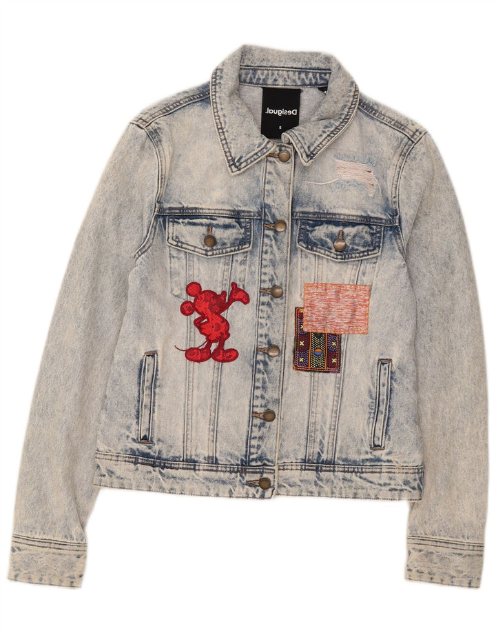 Desigual Giacca da donna in denim con grafica Topolino UK 10 Small Blu Cotone