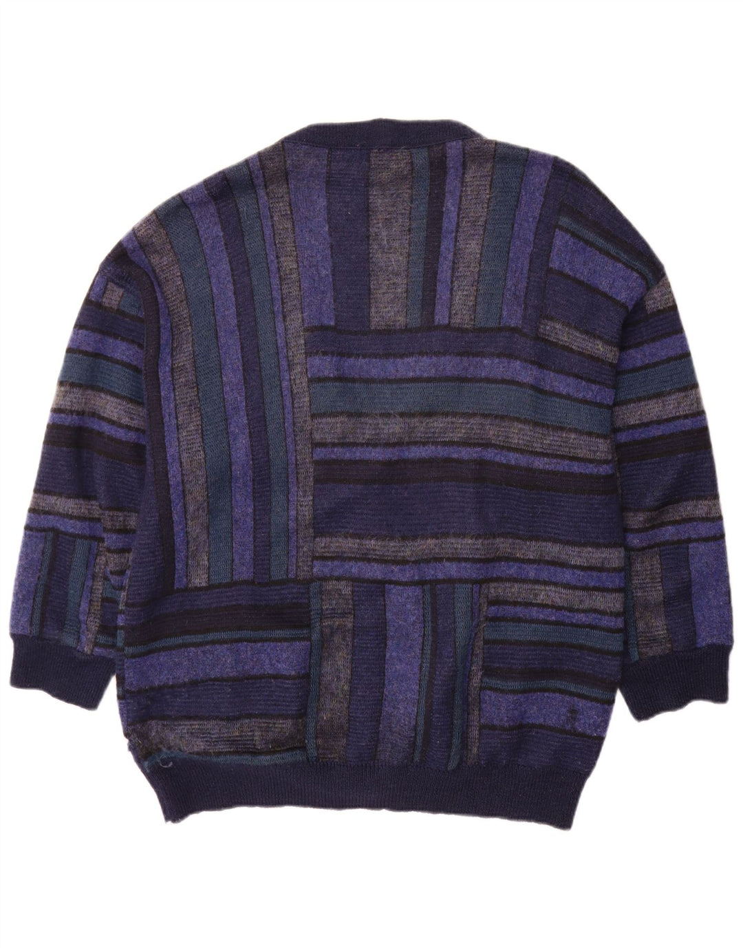 Maglione cardigan da uomo Bizzarro XL in lana a righe blu navy