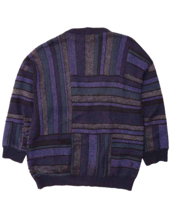Maglione cardigan da uomo Bizzarro XL in lana a righe blu navy