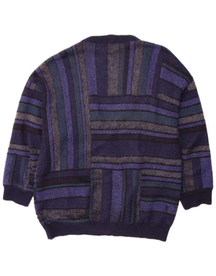 Maglione cardigan da uomo Bizzarro XL in lana a righe blu navy