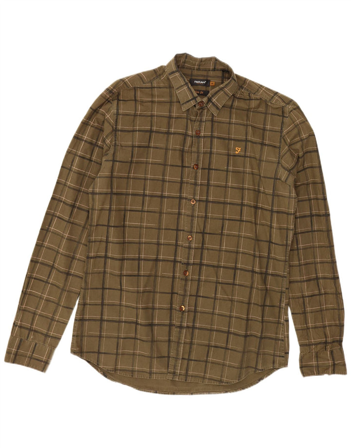 Camicia da uomo in flanella slim fit Farah in cotone a quadri verde medio