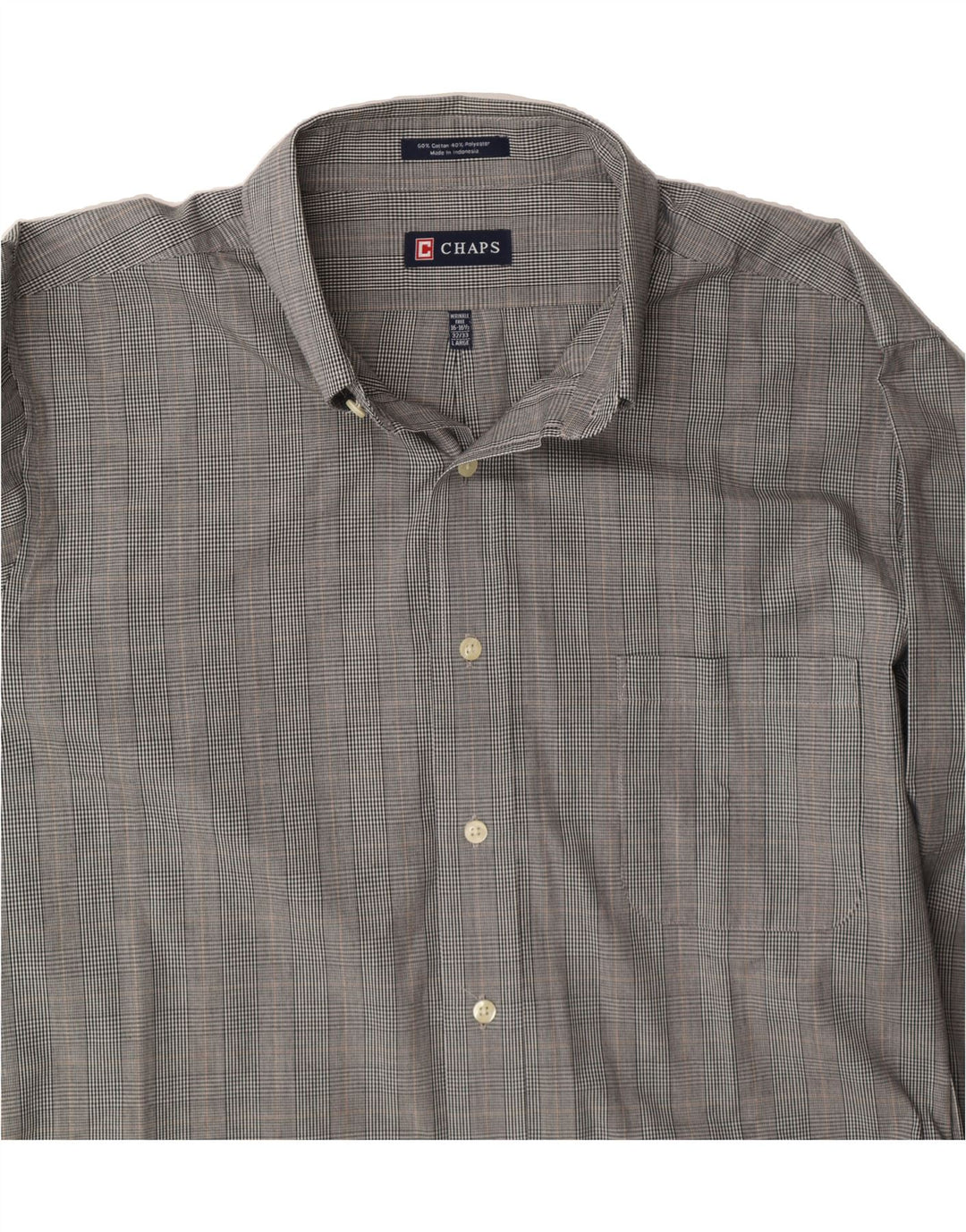 CHAPS Mens Shirt Size 16 1/2 Large Grey Check Cotton Vintage Chaps and Second-Hand Chaps from Messina Hembry 