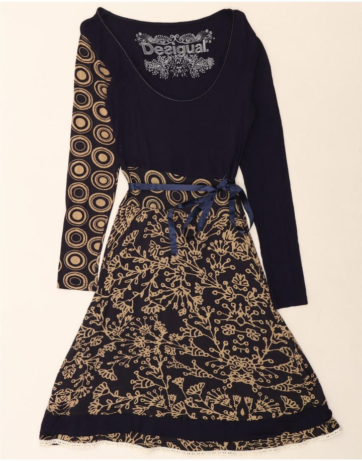 DESIGUAL Abito da donna a linea A con grafica UK 12 Medio Blu navy floreale