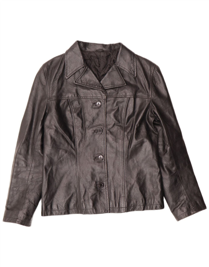 Giacca in pelle vintage da donna UK 12 media in pelle nera classica
