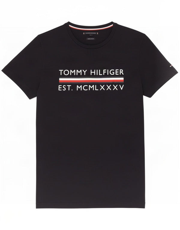 T-shirt grafica da uomo Tommy Hilfiger Top piccola in cotone blu navy