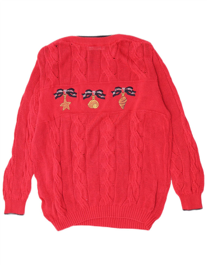 Maglione da donna con scollo a barca con grafica St. Germain IT 46 grande rosso classico