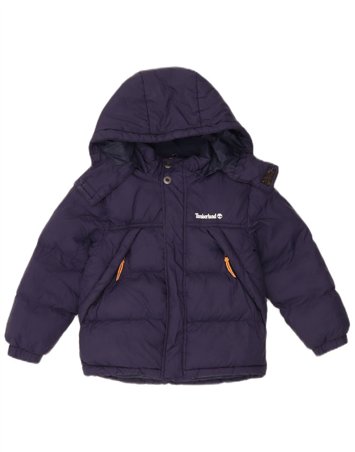 Giacca imbottita con cappuccio Timberland per ragazzi 5-6 anni in poliammide blu navy