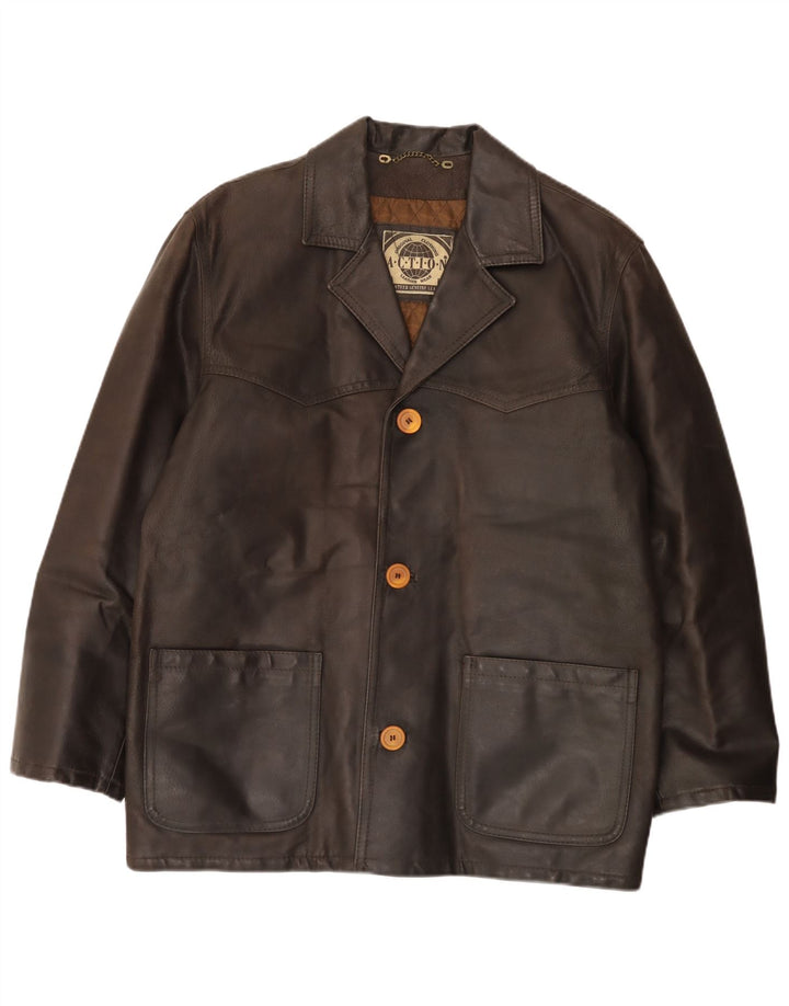 Giacca in pelle vintage da uomo IT 50 grande in pelle marrone
