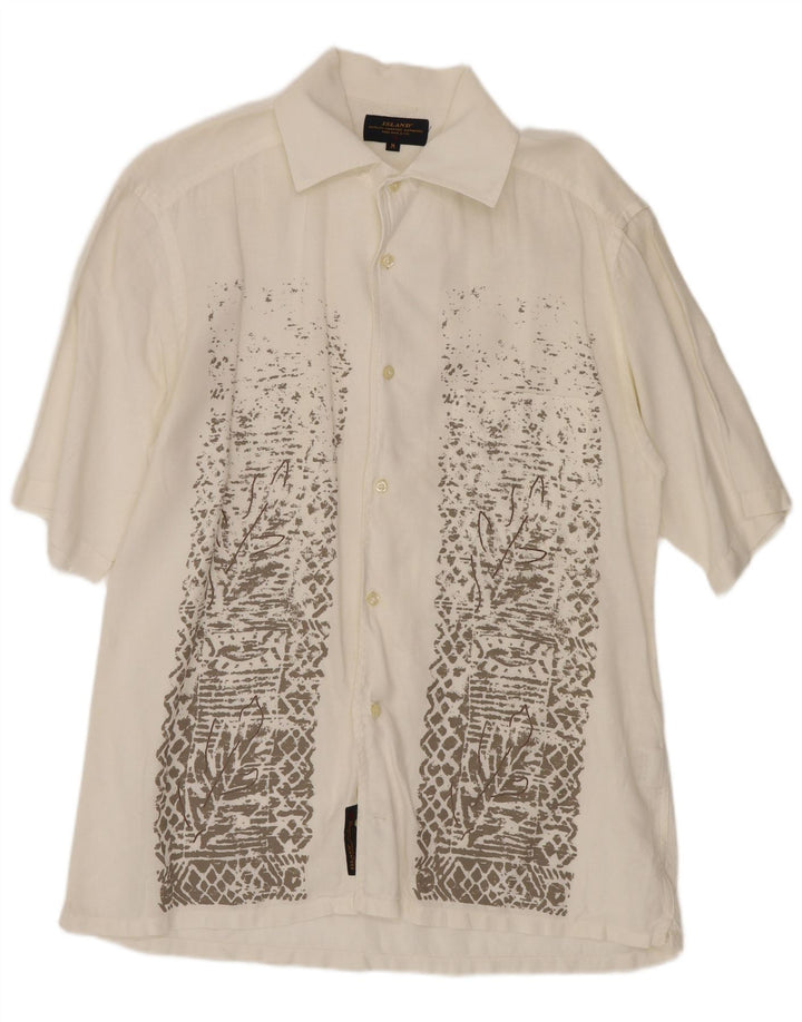 Camicia a maniche corte da uomo islandese Lino geometrico bianco medio