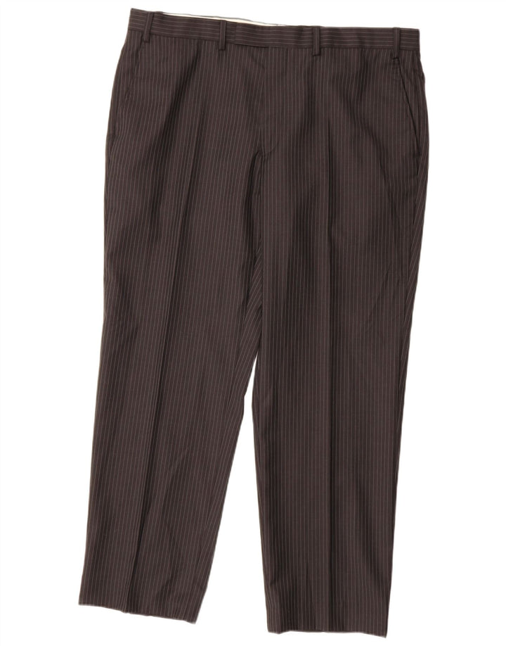 MARKS & SPENCER Pantaloni da abito dritti da uomo W38 L29 Lana gessata grigia