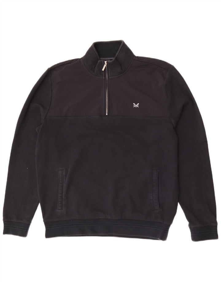 CREW CLOTHING Felpa da uomo con zip e collo, grande, color block nero