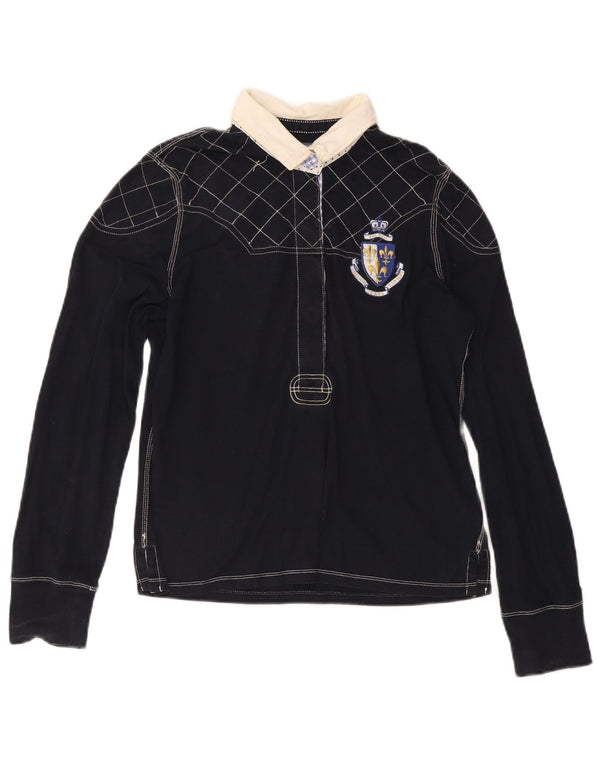 Polo da rugby da donna a maniche lunghe Ralph Lauren UK 18 XL cotone blu navy