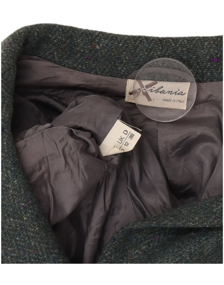 Giacca blazer vintage da donna a 4 bottoni corta UK 12 verde medio a spina di pesce