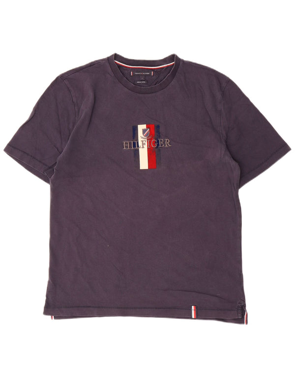 T-shirt grafica da uomo Tommy Hilfiger Top Large in cotone color block blu navy
