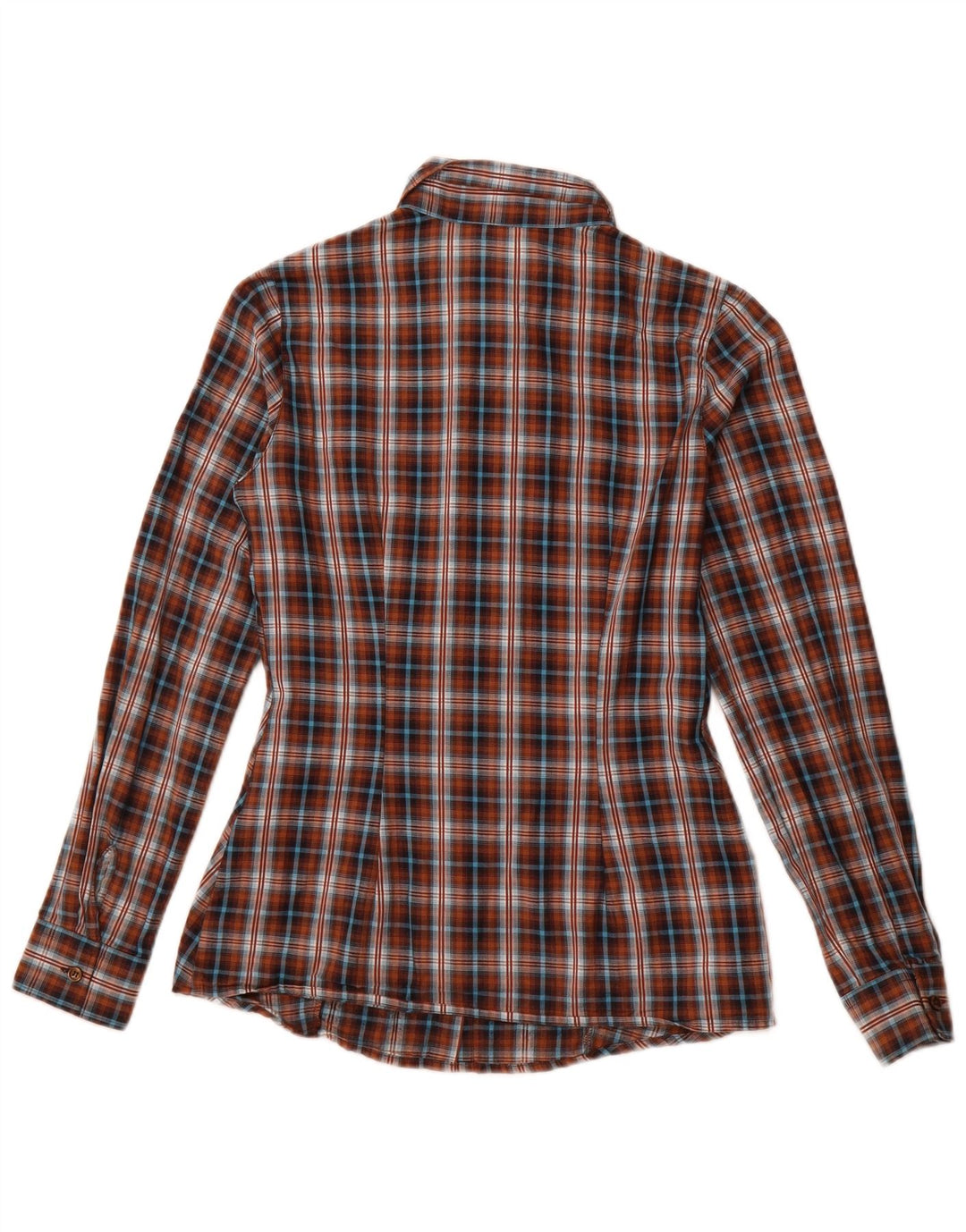 Camicia da donna BENETTON UK 10 piccolo cotone a quadri marroni