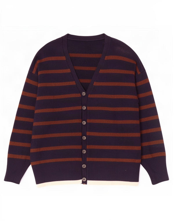 Maglione cardigan lungo da donna Zara UK 10 piccolo a righe blu navy