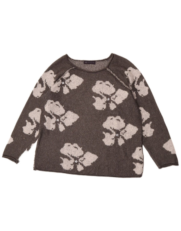 Maglione maglione con scollo a barca da donna Marks & Spencer UK 14 grande grigio floreale