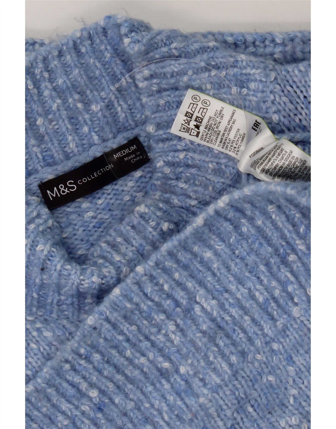 Maglione maglione a collo alto da donna Marks & Spencer UK 14 Blu medio screziato