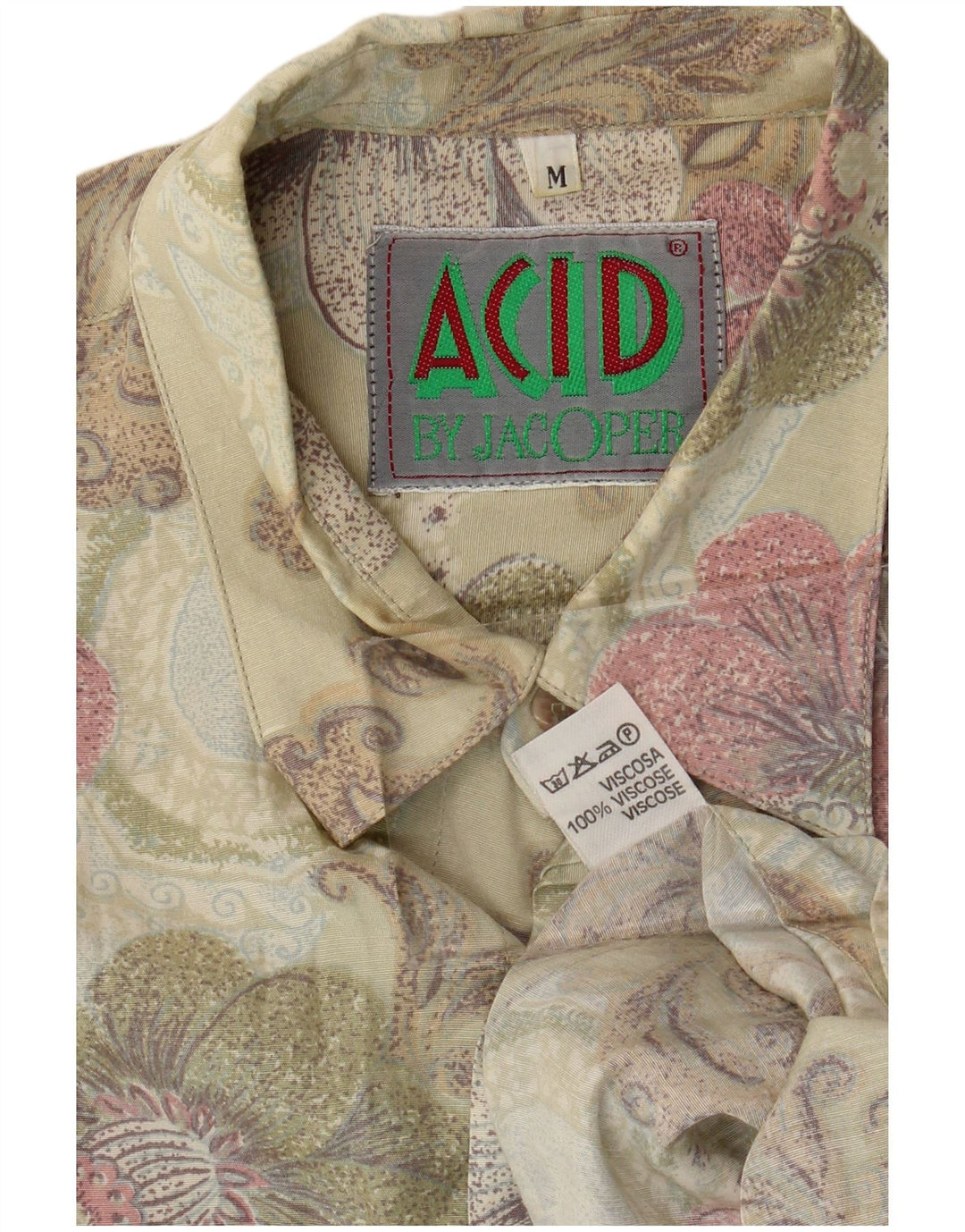 Camicia vintage da uomo in viscosa floreale beige medio