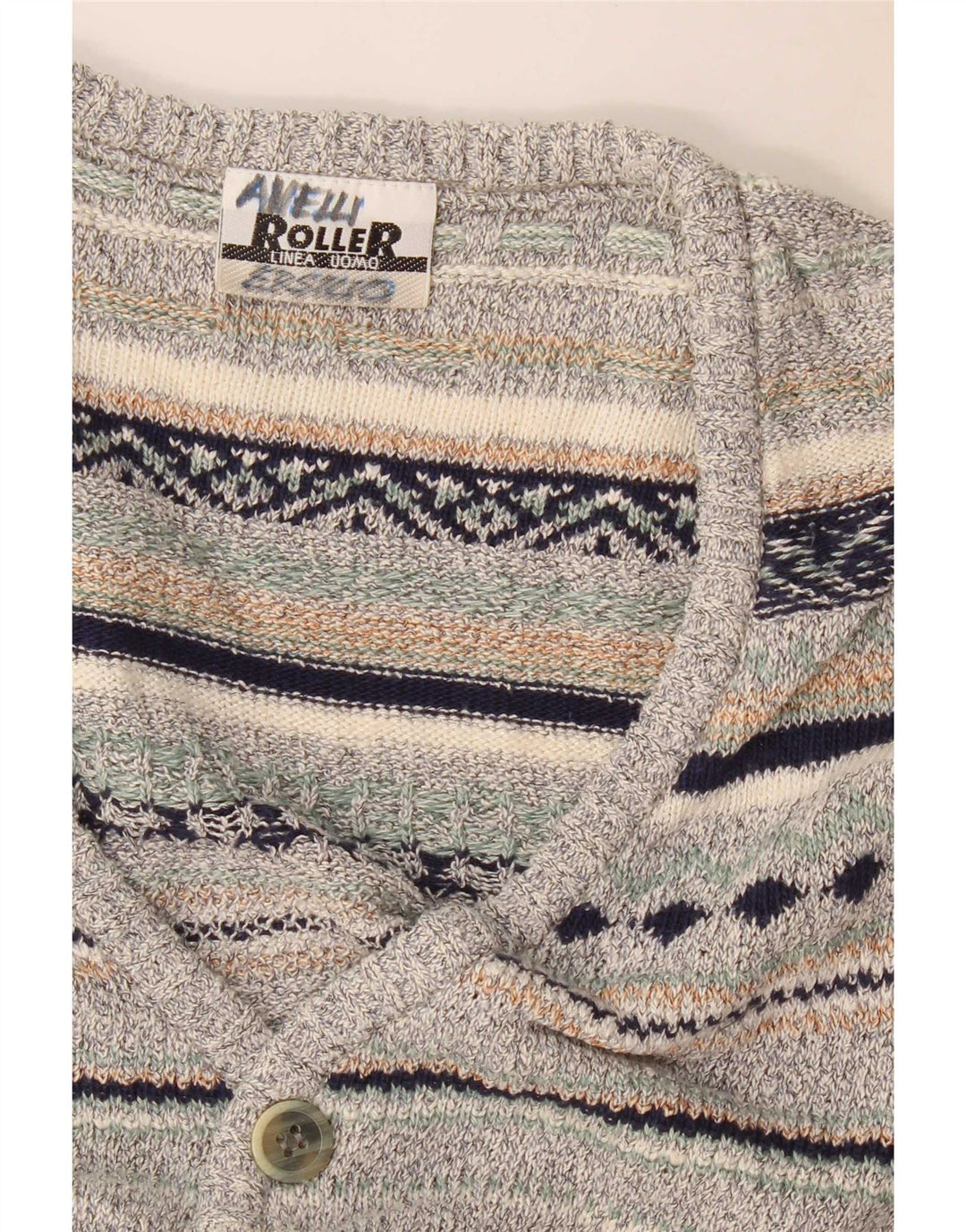 Maglione cardigan senza maniche vintage da uomo in lino a righe grigio medio