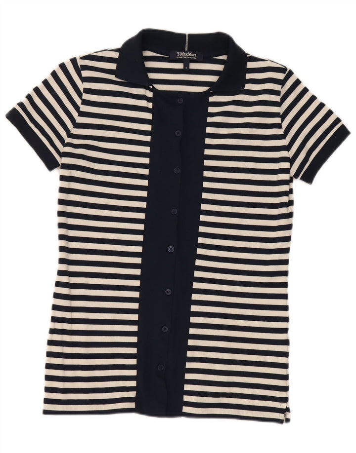 Max Mara Camicia Camicetta da donna UK 10 Piccola nautica a righe blu navy