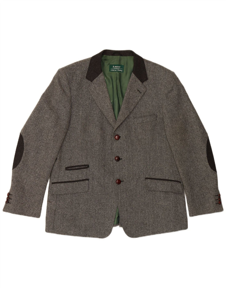 Giacca blazer da uomo a 3 bottoni H.MOSER EU 54 2XL lana a spina di pesce grigia