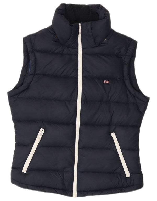 JACK WILLS Gilet imbottito oversize da donna UK 10 piccolo in nylon blu navy