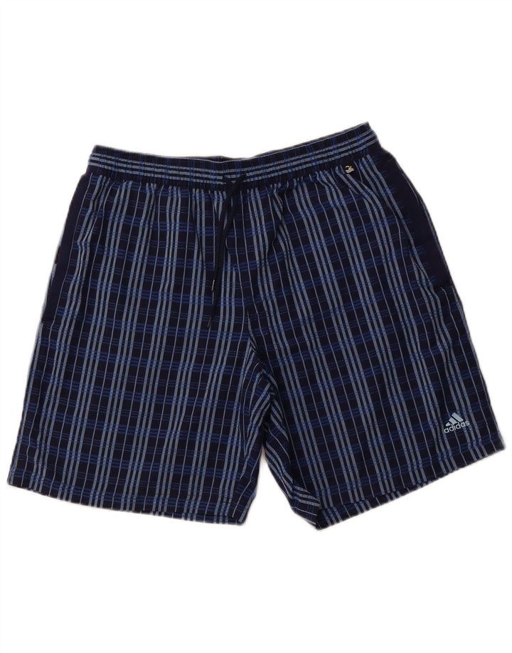 Pantaloncini da bagno da uomo Adidas medi in poliestere a quadri blu navy