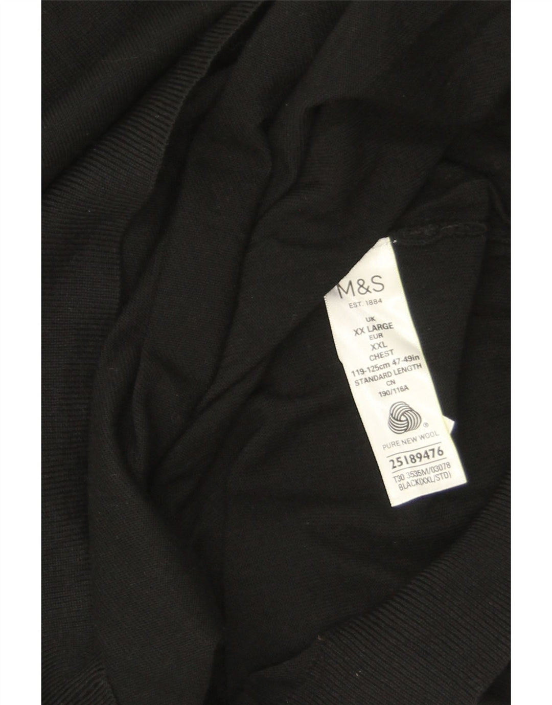 Maglione da uomo con scollo a V Marks & Spencer 2XL lana merino nera
