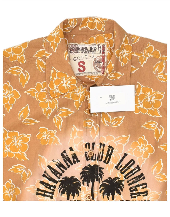 FISHBONE Mens Graphic Short Sleeve Shirt Small Brown Floral Hawaiian | Vintage Fishbone | Thrift | Second-Hand Fishbone | Used Clothing | Messina Hembry 
