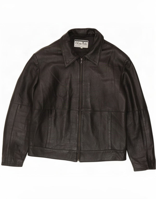 Giacca in pelle da uomo vintage UK 44 2XL Nera