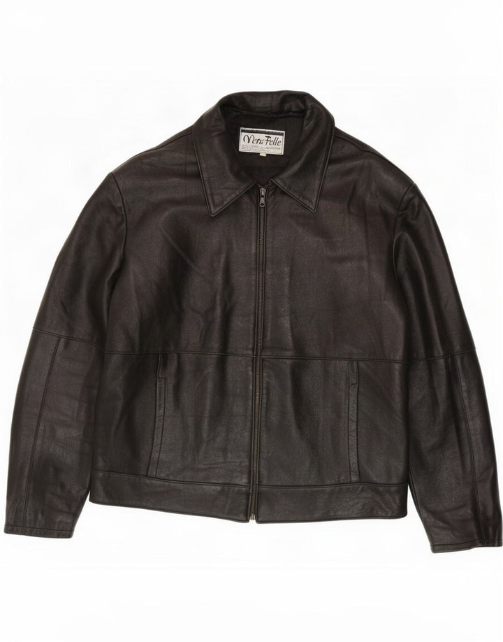 Giacca in pelle da uomo vintage UK 44 2XL Nera