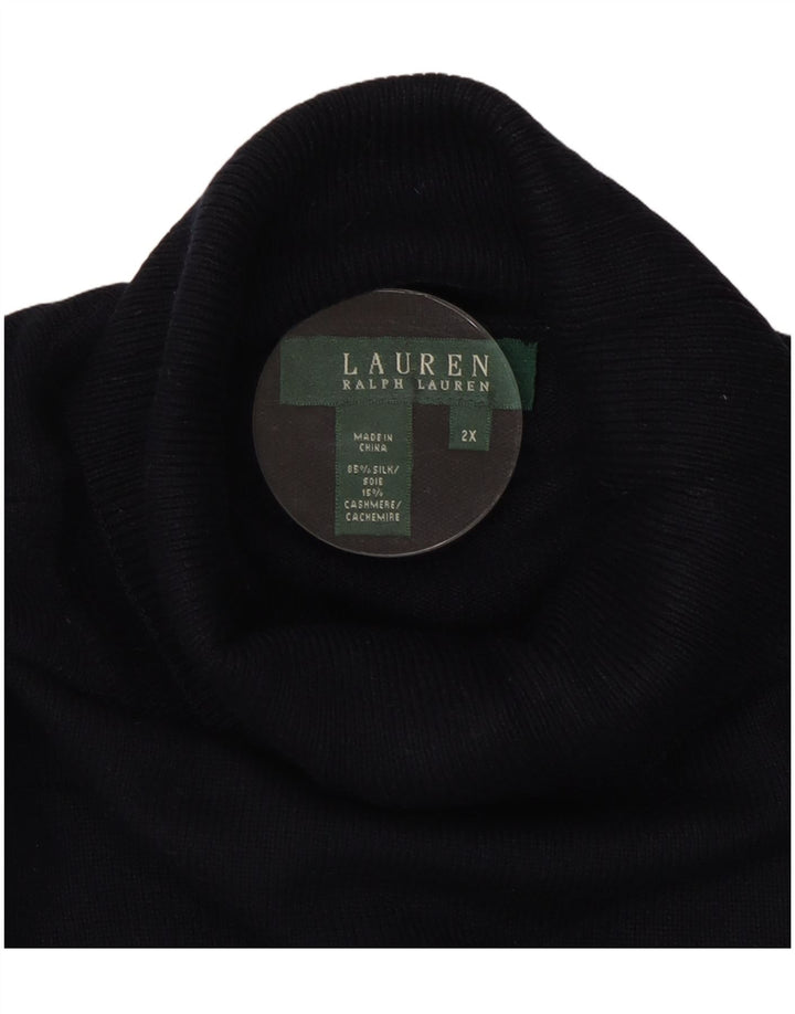 RALPH LAUREN Maglione maglione da donna con collo alto UK 20 2XL Seta blu navy