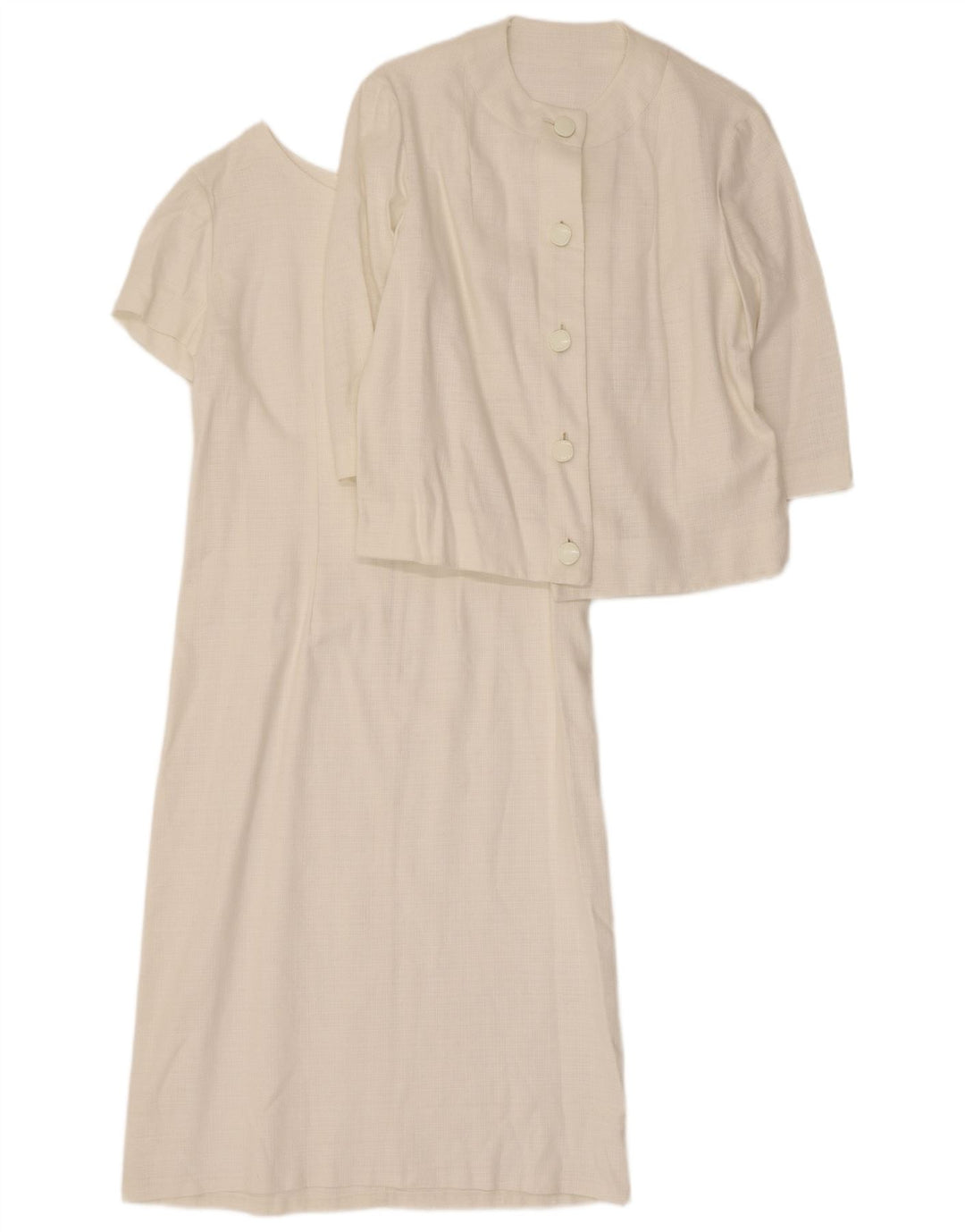 Set da 2 pezzi vintage da donna con maniche a 3/4 e 5 bottoni UK 14 medio bianco