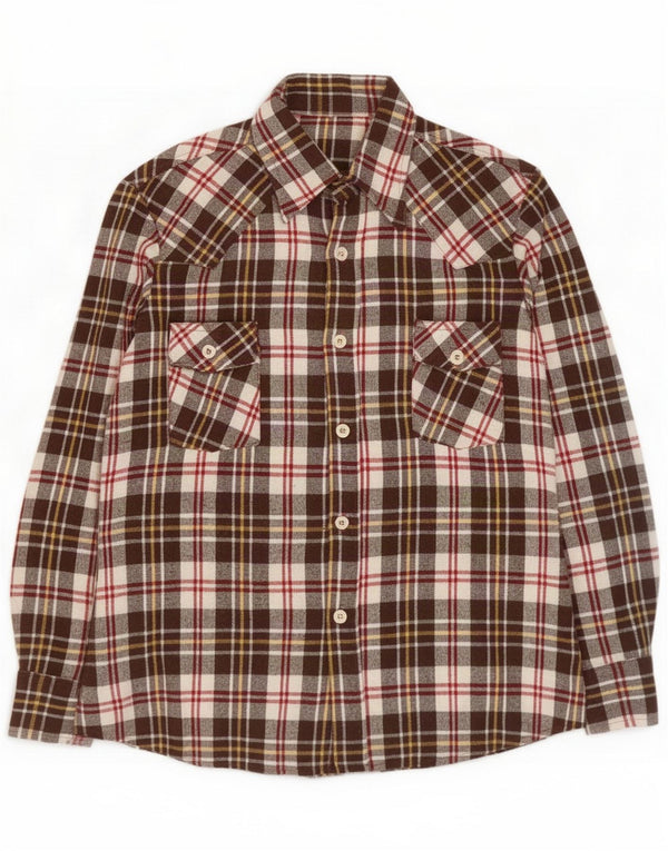 Camicia vintage in flanella da uomo in acrilico marrone medio a quadri