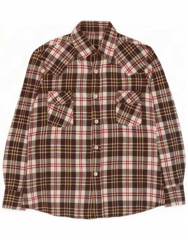 Camicia vintage in flanella da uomo in acrilico marrone medio a quadri