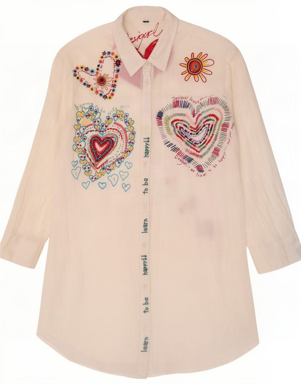 Desigual Abito camicia grafico da donna UK 14 Cuore floreale bianco medio