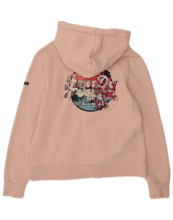 Felpa con cappuccio e zip grafica da donna Superdry UK 14 grande cotone rosa