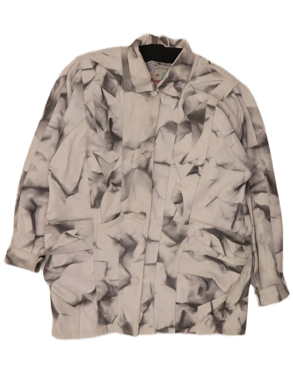 Cappotto in pelle vestibilità ampia da donna VINTAGE UK 20 2XL Grigio geometrico